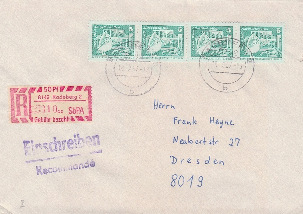 Einschreibbrief vom 18.2.87 mit EM 8142-2