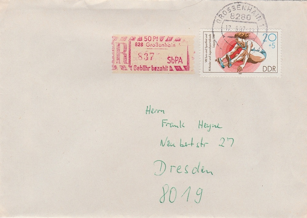 Einschreibbrief vom 17.9.87 mit EM 828-1 A