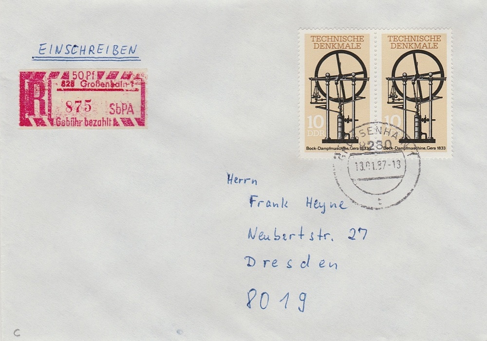 Einschreibbrief vom 19.1.87 mit EM 828-1 C