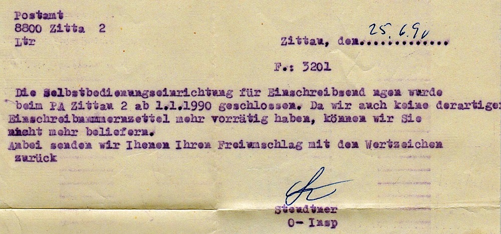 Handschriftliche Mitteilung